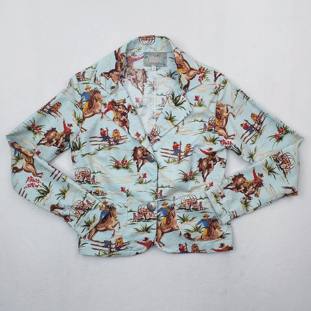 Silverado Western Blazer Womens XS Blue Horse Cowboy Equestrian Rodeo Jacket